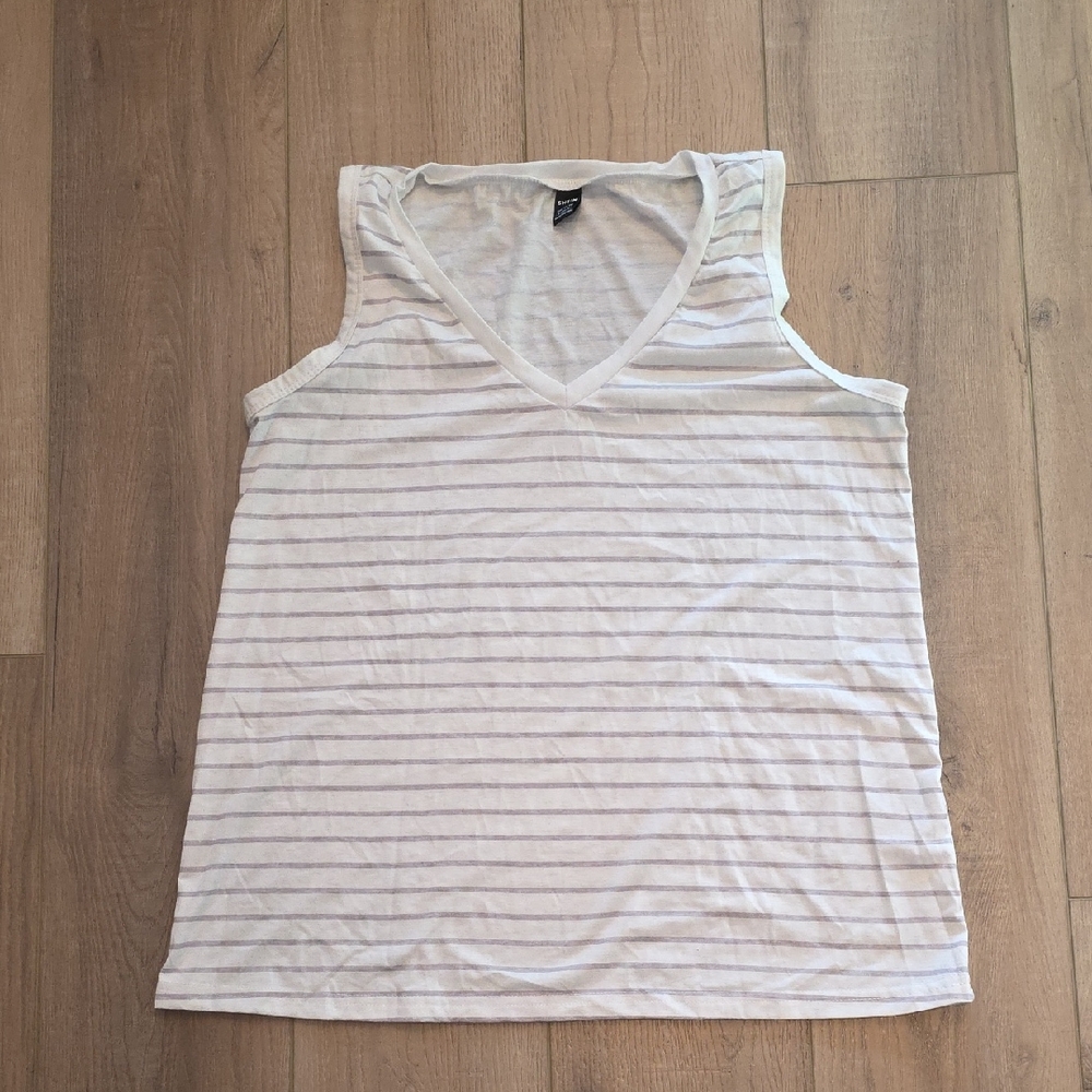 SHEIN Striped V-Neck Sleeveless Top Size Largw